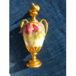 ROYAL WORCESTER VASE SHAPE G1020, DE FLOWERS SIG K BLAKE, A/F DAMAGE TO NECK