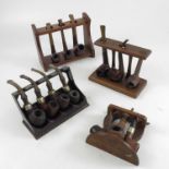 SHIP'S WHEEL PIPE RACK AND 3 OTHERS, 13 PIPES