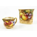 ROYAL WORCESTER MINIATURE JUG, HAND PAINTED STILL LIFE FRUIT, INDISTINCT SIGNATURE, TOGETHER WITH AN