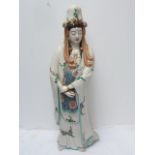 A STANDING FIGURE OF ORIENTAL STATUE AND FORM, APPROX. 24 INS. POSSIBLY GUANYIN C.1900 A/F
