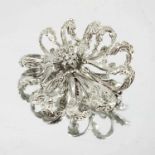 CONTINENTAL WHITE GOLD, STAMPED 750, DIAMOND CLUSTER BROOCH, FLORAL PETAL OPENWORK DESIGN WITH