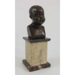 LOVELY QUALITY BRONZE BUST OF A CHILD, APPROX. 9 cm WITH A SQUARE SECTION MARBLE PLINTH