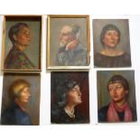 ALYS WOODMAN (20TH CENTURY, MALVERN SCHOOL OF ART) , 6 PORTRAITS, EACH APPROX. 40 X30 cm