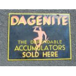 ADVERTISING SIGN DAGENITE - THE DEPENDABLE ACCUMULATORS SOLD HERE APPROX. 15 INS X 20 INS