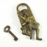 ORNATE FIGURAL PADLOCK, POSSIBLY ORIENTAL OR TIBETAN