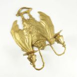 VERY UNUSUAL GILT BRASS DOUBLE WALL SCONCE MODELLED AS A BAT