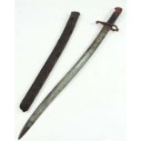 BRITISH 1865 PATTERN YATAGHAN BAYONET WITH WAVY BLADE, BLADE LENGTH APPROX. 57 cm, CHEQUERED LEATHER