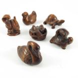 6 VARIOUS CARVED FRUITWOOD ORIENTAL NETSUKE