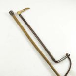 SWAINE & ADENEY RIDING WHIP WITH HORN HANDLE AND SILVER COLLAR AND A WOVEN LEATHER WHIP WITH THISTLE