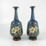 PR. DOULTON LAMBETH BLUE GROUND VASES WITH FLORAL DECORATION, IMPRESSED MARK TO BASE, ALSO