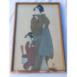 JAPANESE PICTURE ON SILK DEPICTING 2 FIGURES, APPROX. 77 X 48 cm