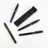 4 VARIOUS WATERMAN PENS, ONE FOUNTAIN PEN WITH 18K GOLD NIB, 2 OTHERS AND A BALL PEN