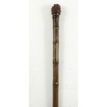 JAPANESE BAMBOO GENTLEMAN'S HORSE MEASURING WALKING STICK, BURR WOOD POMMEL, CONCEALED BOXWOOD