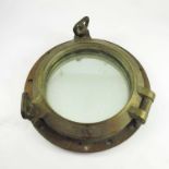 HEAVY CAST BRASS PORTHOLE, CONVERTED TO MIRROR, APPROX. 46 cm DIA.