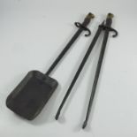 UNUSUAL FIRE IRONS, TONGS AND SHOVEL, FASHIONED FROM 19TH CENTURY BAYONETS