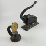 JEAN O.SAUVEN CAST IRON HAND OPERATED PERFORATION MACHINE AND A JOHN BULL THICKNESS GAUGE