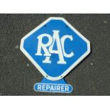 DOUBLED SIDED ENAMELLED SIGN RAC WITH REPAIRER TAG ON THE BOTTOM APPROX. 25 INS. X 22 INS. SOME