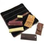 4 LEATHER PEN WALLETS, 3 CROSS AND ONE OTHER, A LEATHER PEN COLLECTORS FOLDER, SHAEFFER IMPERIAL