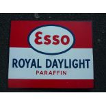 A DOUBLE SIDED ADVERTISING SIGN WITH HANGING FLANGE ESSO ROYAL DAYLIGHT PARAFFIN APPROX. 22INS. X 18