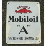 ENAMEL ADVERTISING SIGN 12INS X 15 INS MOBILOIL A VACUUM OIL CO LTD, WITH TOUCHING TO SIDES