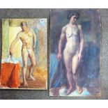 ALYS WOODMAN (20TH CENTURY, MALVERN SCHOOL OF ART) , 2 FIGURE STUDIES ON BOARD, FEMALE NUDE
