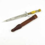 20TH CENTURY GERMAN 'GENTLEMAN'S' DAGGER WITH ETCHED 'HIGH LIFE' BLADE AND LEATHER SCABBARD