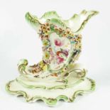 CONTINENTAL CORNUCOPIA VASE WITH FLOWER ENCRUSTED DECORATION, APPROX. 16 cm