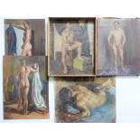 ALYS WOODMAN (20TH CENTURY, MALVERN SCHOOL OF ART) , 5 VARIOUS MALE FIGURES STUDIES, LARGEST APPROX.