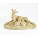 AFTER JOSEPH GOTT (1786-1860) A SIMULATED MARBLE GROUP OF AN ITALIAN GREYHOUND FEEDING 2 YOUNG