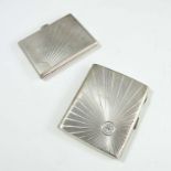 2 SMALL LADIES SILVER CIGARETTE CASES WITH DECO STYLE 'SUN RAY' DECORATION, DINGLEY BROS. BIRMINGHAM