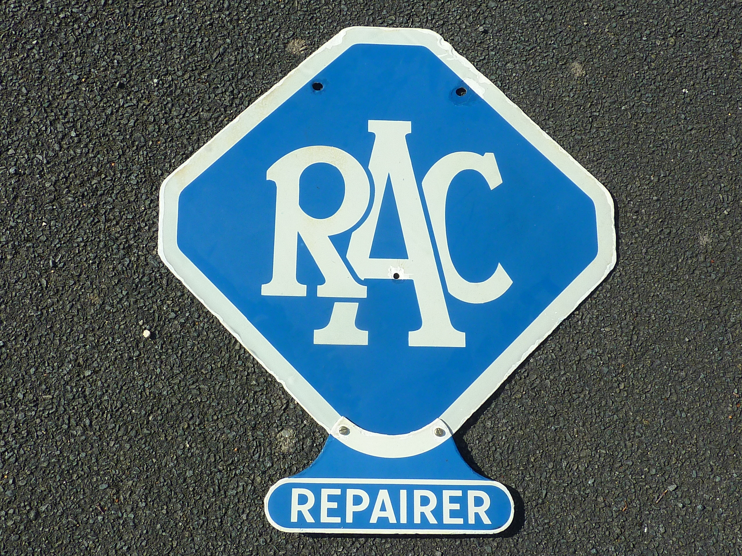 DOUBLED SIDED ENAMELLED SIGN RAC WITH REPAIRER TAG ON THE BOTTOM APPROX. 25 INS. X 22 INS. SOME - Image 2 of 2