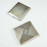 2 SILVER CIGARETTE CASES, ONE WITH ENGINE TURNED AND GREEK KEY BORDER DECORATION AND THE OTHER