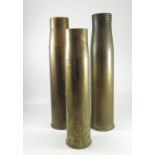 3 LARGE ARTILLERY SHELL CASE, APPROX. 70 cm AND 61 cm
