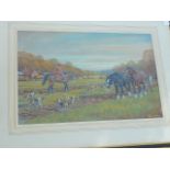 ERIC MEADE KING (1911-1987), WATERCOLOUR, 'IN TIMES GONE BY' DEPICTING A PLOUGHING AND HUNTING