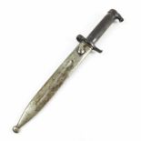 SWEDISH 1896 MAUSER RIFLE BAYONET AND STEEL SCABBARD, BLADE APPROX. 21 cm