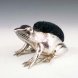 NOVELTY SILVER PIN CUSHION IN THE FORM OF A FROG, CORNELIUS DESORMEAUX SAUNDERS & JAMES FRANCIS