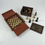 J.J & SON LTD (JOHN JAQUES?) CHESS SET IN WOODEN BOX AND ONE OTHER TRAVELLING SET, POSSIBLY ALSO