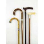 4 VARIOUS WALKING STICKS, 3 WITH SILVER MOUNTS