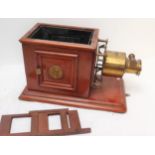 VICTORIAN MAHOGANY AND BRASS MAGIC LANTERN CONVERTED TO ELECTRICITY