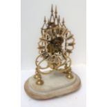 LATE 19TH CENTURY BRASS SKELETON CLOCK ON MARBLE BASE (NO GLASS DOME)