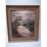 FRAMED PRUDENCE TURNER MOUNTAIN AND LAKE SCENE APPROX. 40 CM X 50 CM