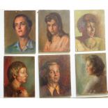 ALYS WOODMAN (20TH CENTURY, MALVERN SCHOOL OF ART) , 6 VARIOUS PORTRAITS ON BOARD AND CANVAS EACH
