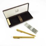DUNHILL 'BRUSHED GOLD' PEN AND BALLPOINT SET IN BOX