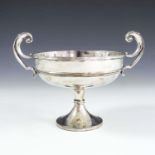 SILVER PEDESTAL TROPHY, SHALLOW BOWL WITH C SCROLL HANDLES, FORDHAM & FAULKENER, SHEFFIELD 1903,