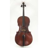 A LATE 19TH CENTURY BAVARIAN MITTENWALD CELLO, C1870, WITH CASE AND 2 BOWS, 1959 PURCHASE RECEIPT