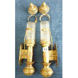 PR OF REPRO BRASS CARRIAGE LAMPS A/F WITH BRASS PLATE GWR