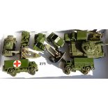 DINKY TOYS MILITARY VEHICLES : INC. TANK, AMBULANCE LORRY 621, 676,APC, JEEP, 623, COVERED LORRY AND