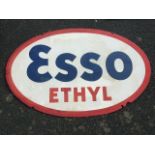 ENAMEL ADVERTISING SIGN OVAL ESSO ETHYL APPROX. 33 INS. X 24 INS