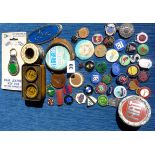 INTERESTING COLLECTION OF BADGES, MOSTLY MOTORING RELATED OLD TAX DISC HOLDER ETC