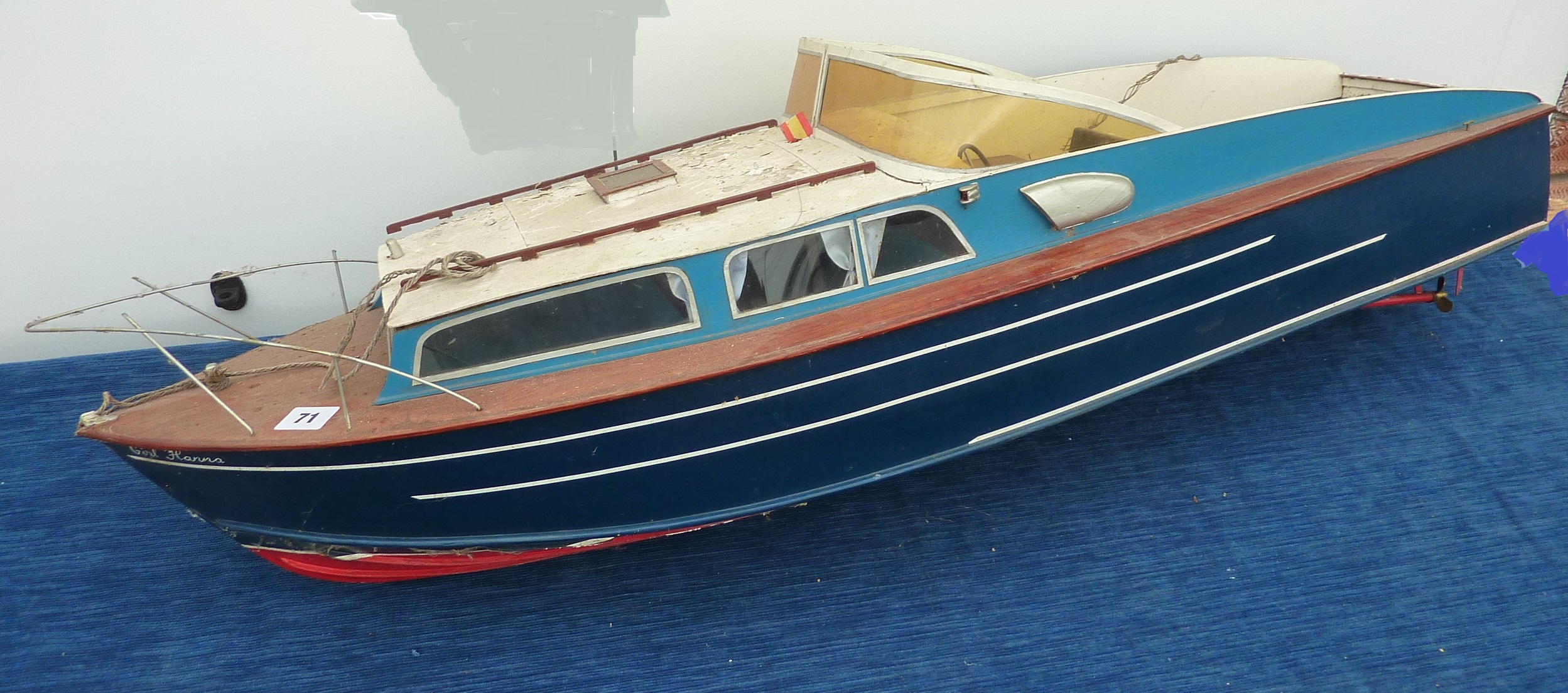 MODEL WOODEN BOAT 42 INCH MODEL RIVER CRUISER GIRL HANNAH. A NICE MODEL IN NEED OF A DRY DOCK